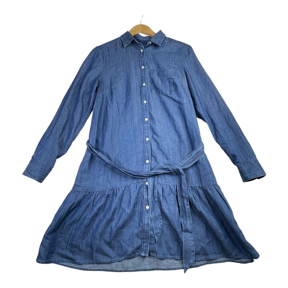 Loft Linen Blend Button Down Shirt Dress size Small Blue